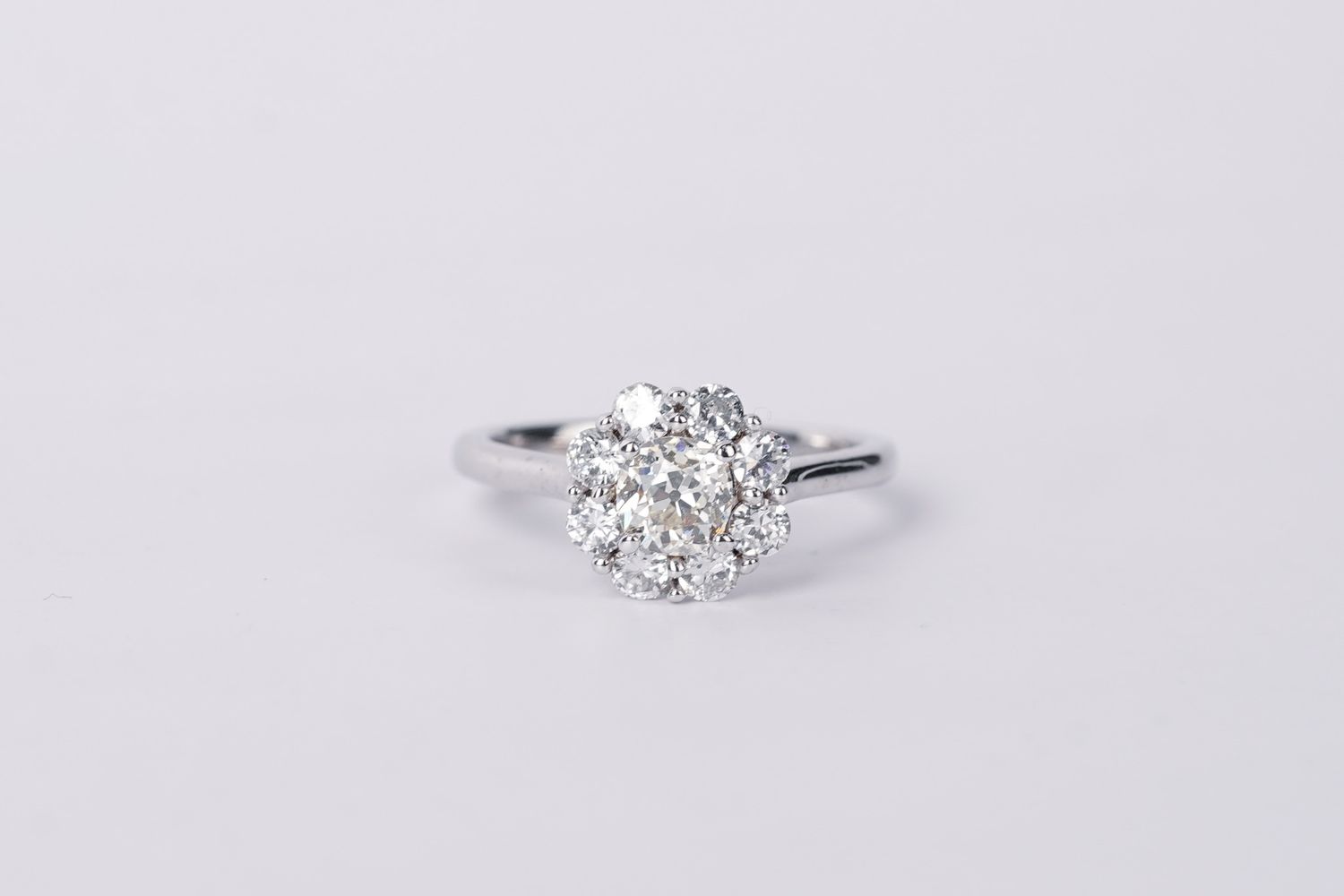 VITT-14KW 3.54g 2.00CTW (.85ctr) L/VS2 Old European Cut Diamond Halo Engagement Ring (size 7)