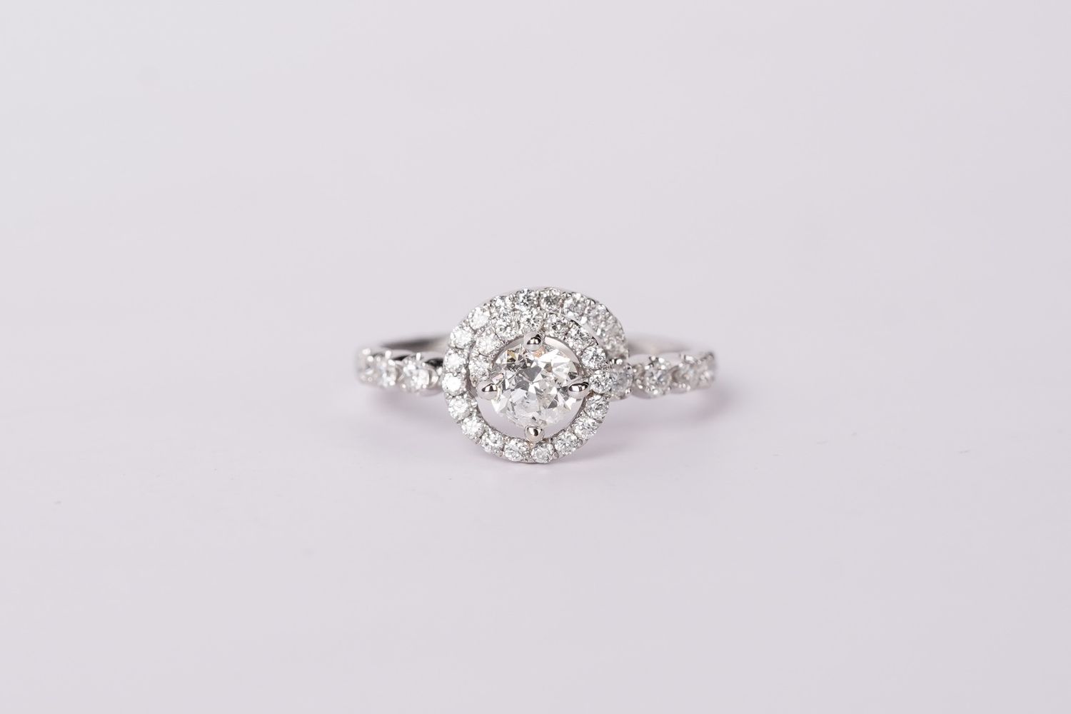 14KW 3.1g 1.00ctw (.50ctr) I/SI2 Old Mine Cut Diamond Spiral Halo Engagement Ring (size 7)