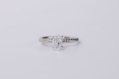 AITT- 14KW 2.00g 1.02ct E/I1 Moval Cut Diamond Twist Solitaire Ring (size 7)