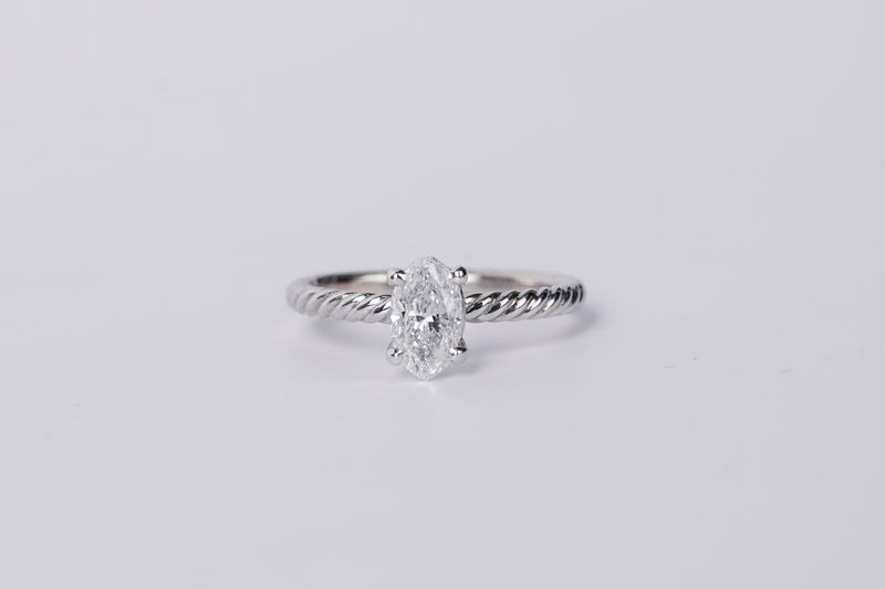 AITT- 14KW 2.00g 1.02ct E/I1 Moval Cut Diamond Twist Solitaire Ring (size 7)