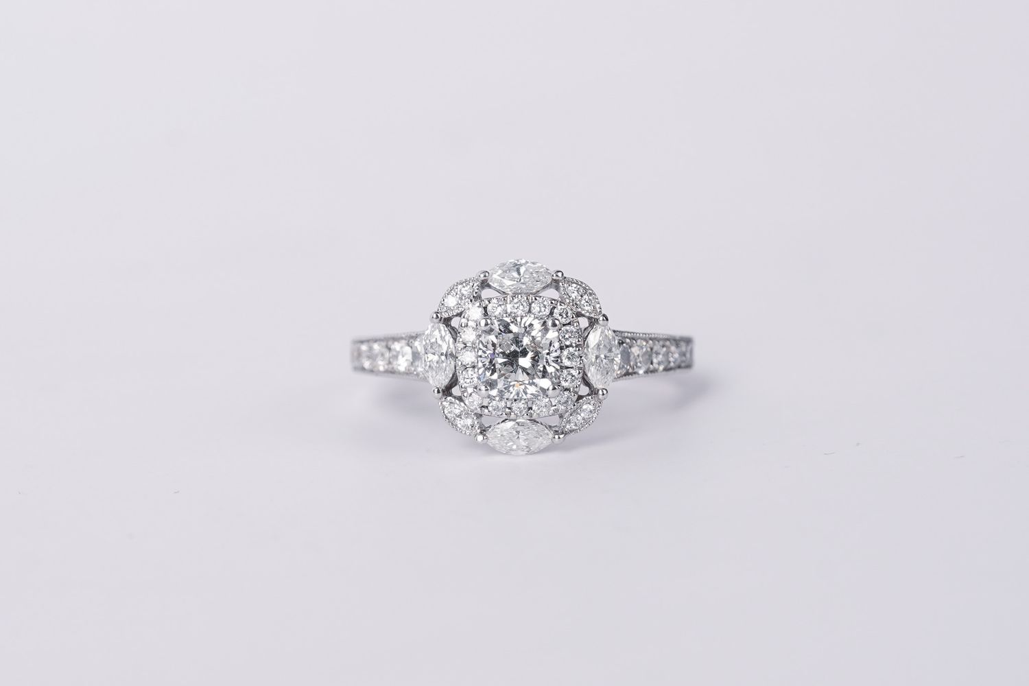 VBVT- 14KW 4.0g 1.73ctw (0.73ctr) G/SI2 Neil Lane Cushion Diamond Halo Engagement Ring (size 7)