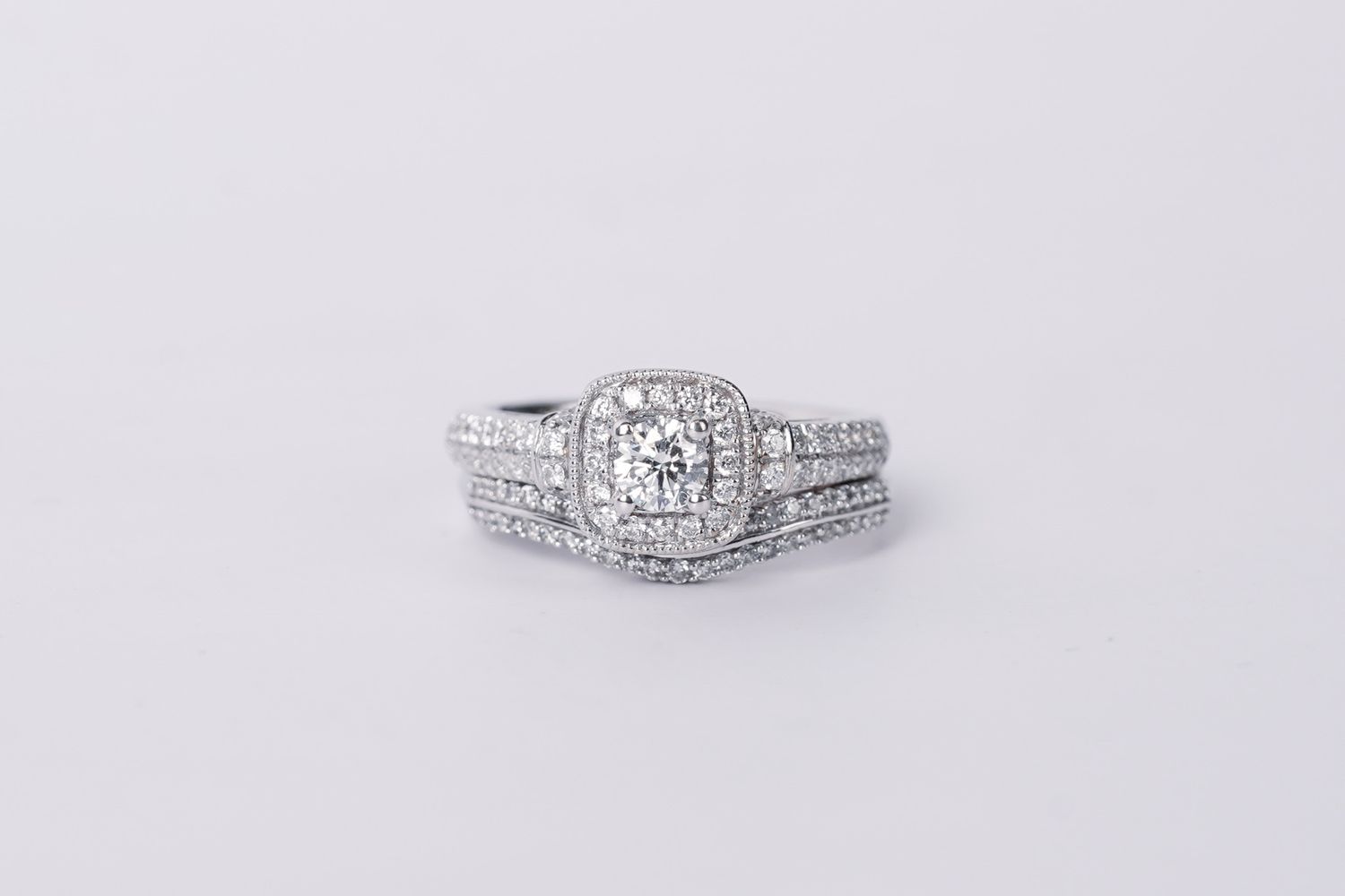 14KW 6.5g 1.00tw (.30ctr) F/SI2 Round Diamond Vera Wang Halo Wedding Set (size 6.5)