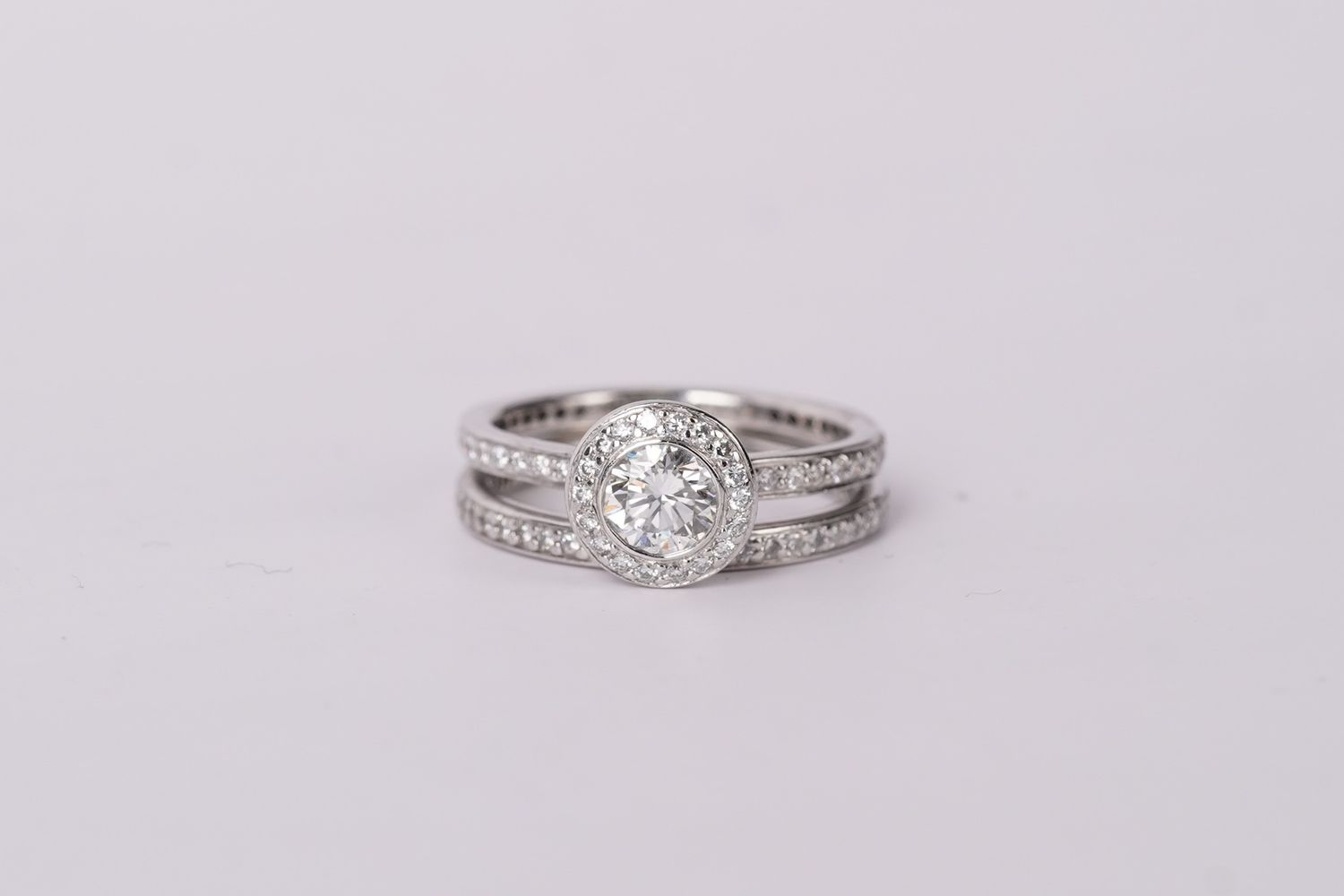 VTPT- Platinum 5.5g 1.04ctw (.50ctr) H/VS1 Round Diamond Halo Ritani Wedding Set (size 4.5)