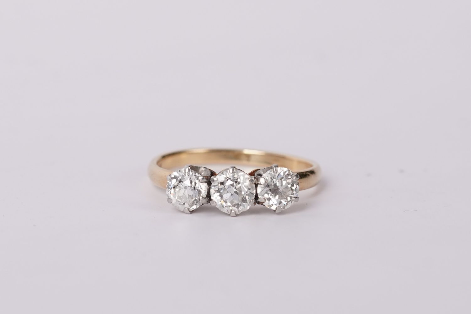 IETX- Platinum/18KY 2.62g 1.20ctw European Diamond Three Stone Antique Ring (size 6)