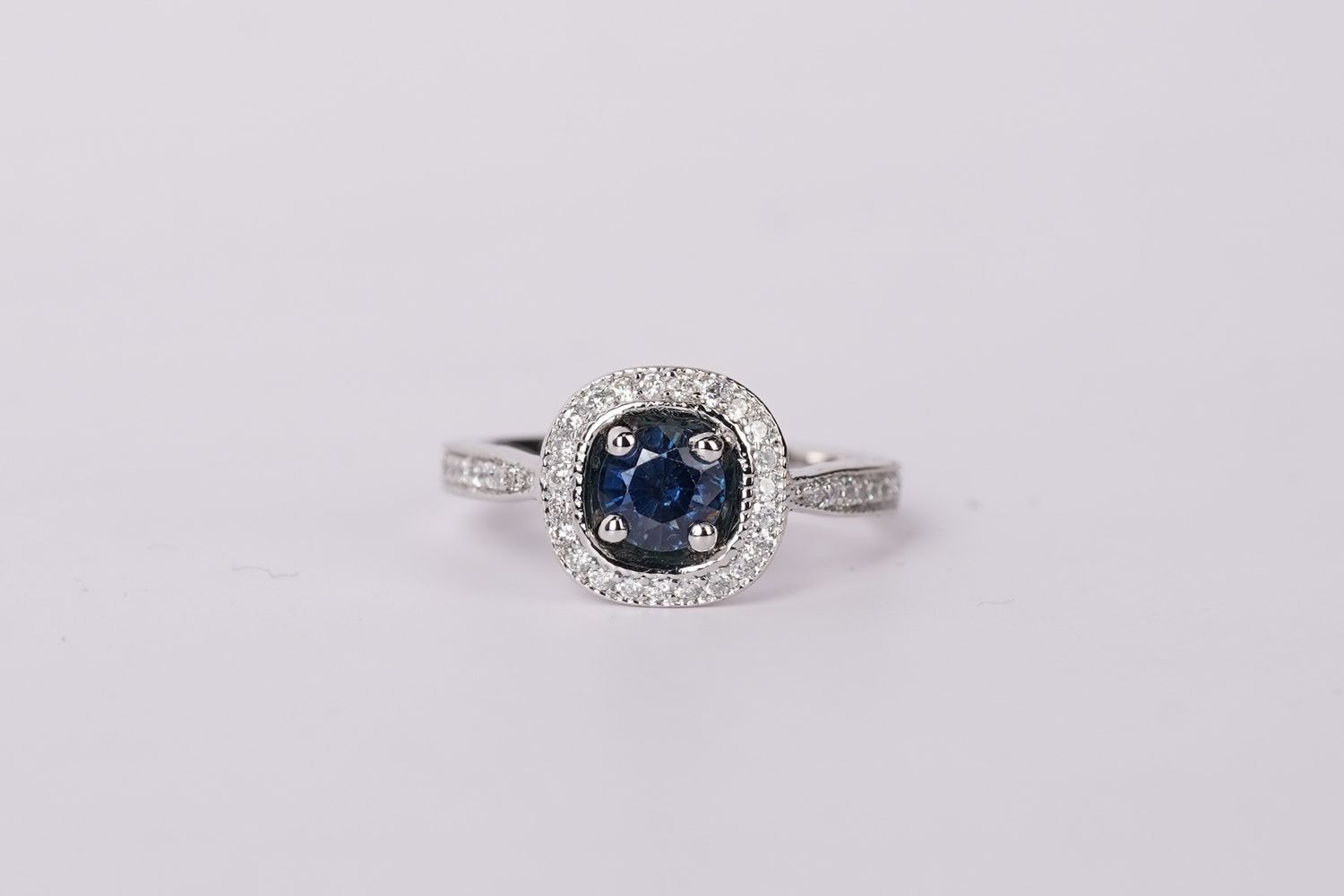 DLTX- 14KW 3.7g 1.33ctw (1.00ctr) Sapphire &amp; Diamond Halo Ring (size 5.75)