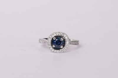 DLTX- 14KW 3.7g 1.33ctw (1.00ctr) Sapphire &amp; Diamond Halo Ring (size 5.75)