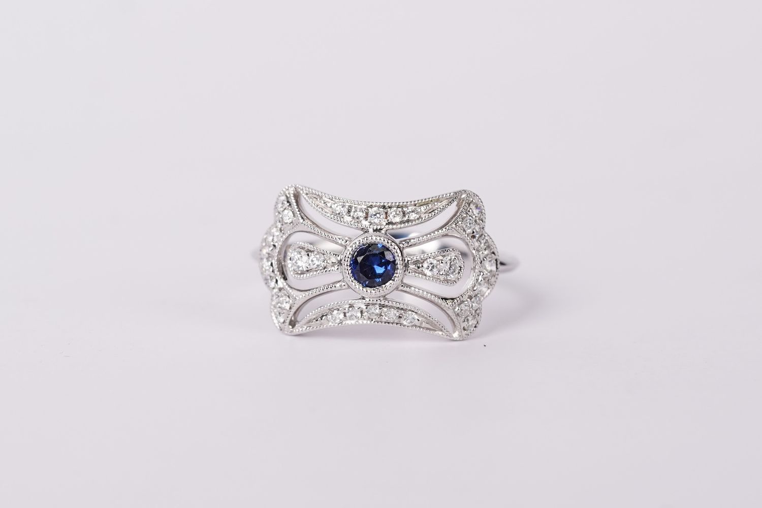 BDTX- 14KW 2.67g .50ctw (.22ctr) Sapphire &amp; Diamond Ring (size 6.75)