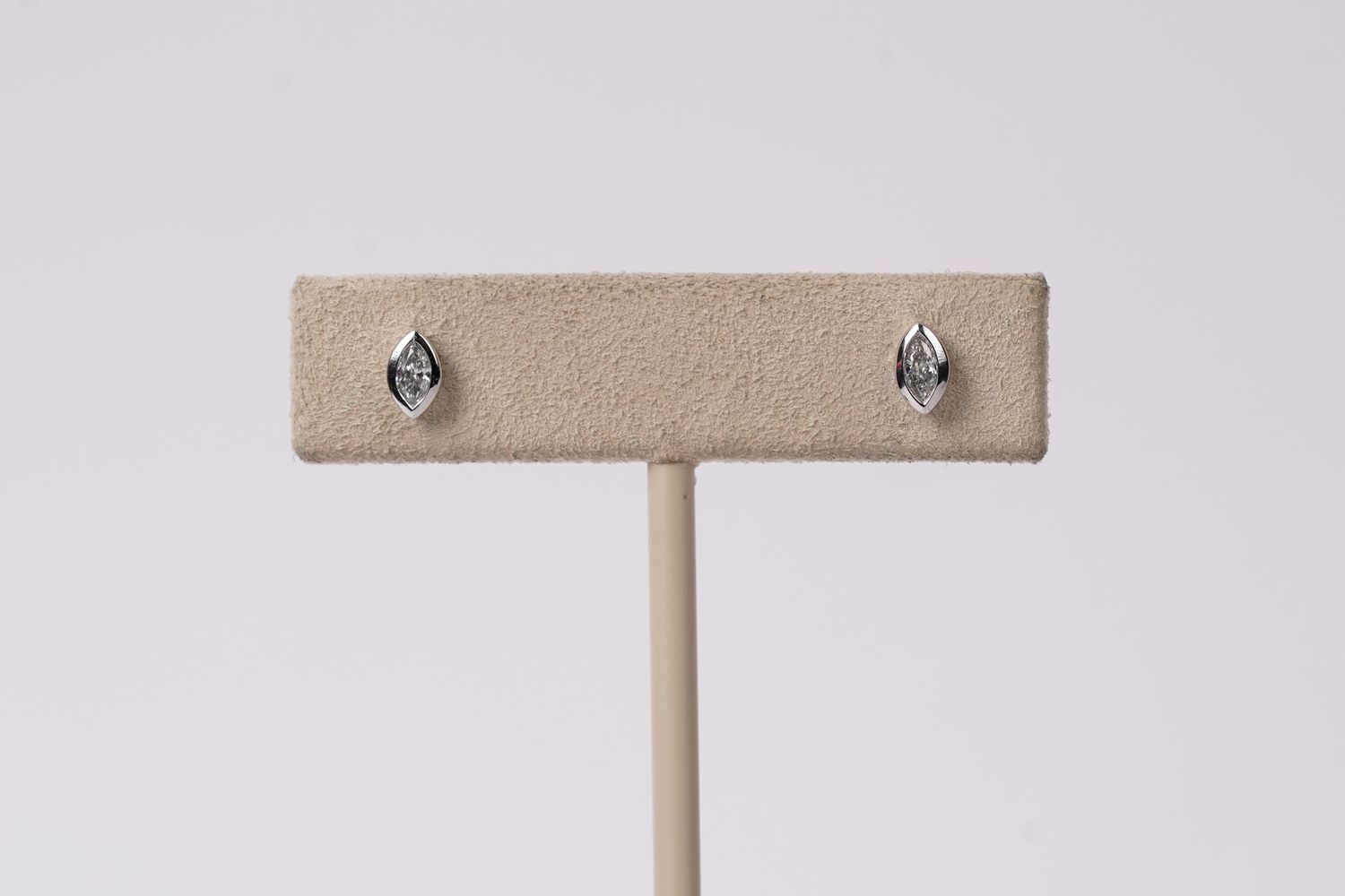 VEL- 14KW .16ctw Marquise Diamond Bezel Stud Earrings