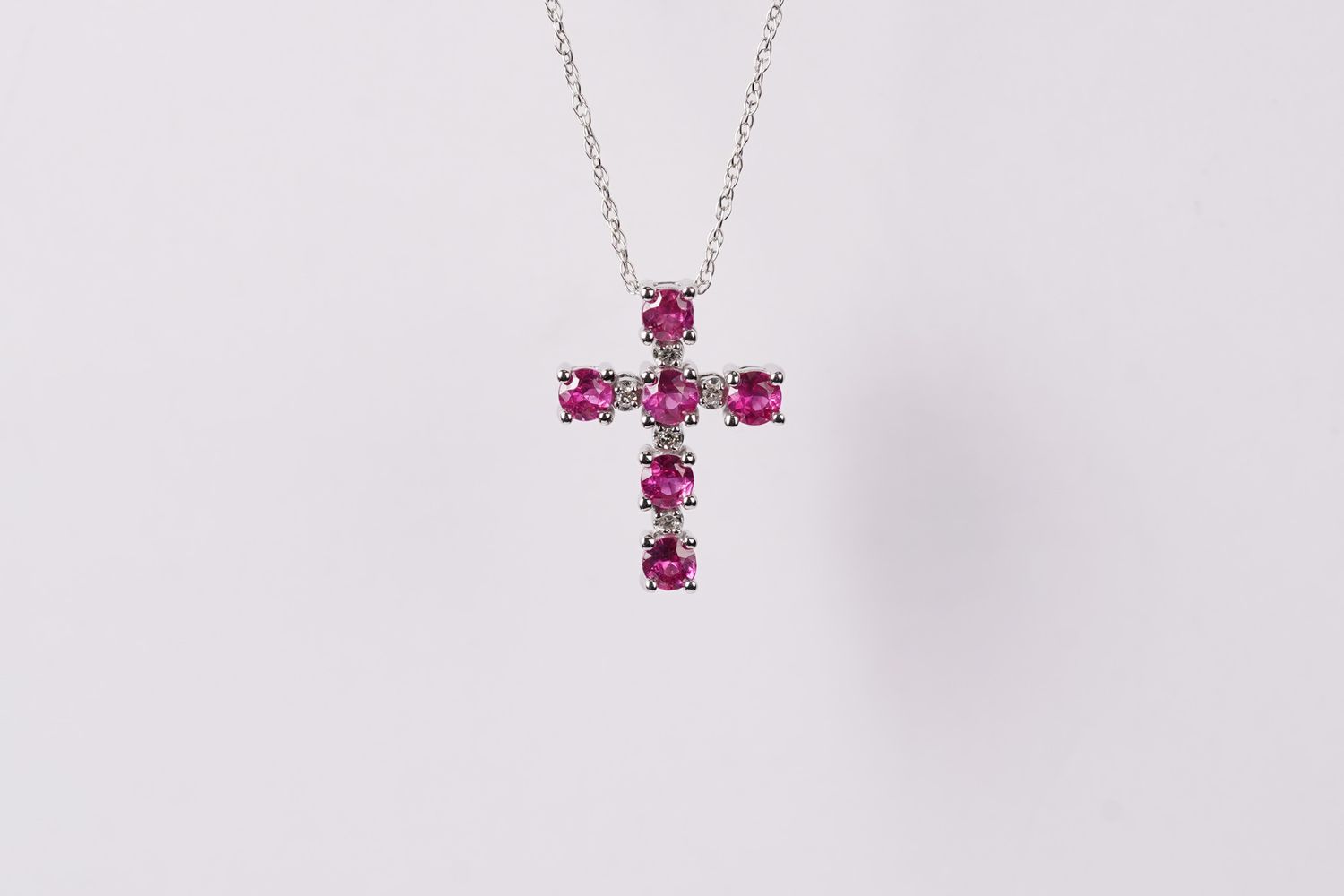 VBL- 14KW 1.51g .55ctw Ruby &amp; Diamond Cross Necklace 18&quot;