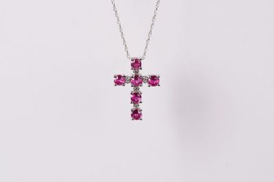 VBL- 14KW 1.51g .55ctw Ruby &amp; Diamond Cross Necklace 18&quot;