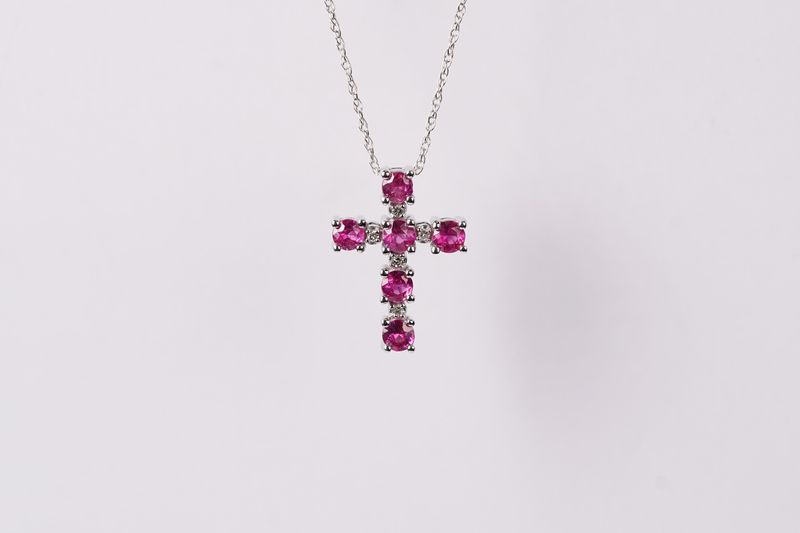 VBL- 14KW 1.51g .55ctw Ruby &amp; Diamond Cross Necklace 18&quot;