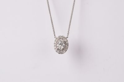 RBLX- 14KW 2.20g .50ctw (.33ctr) Oval Diamond Halo Fashion Pendant 18&quot;