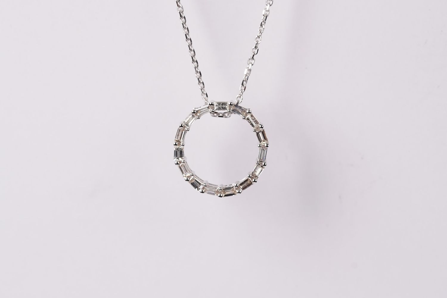 AAL- 10KW 2.3g .40ctw Baguette Diamond Circle Necklace 16-18&quot;