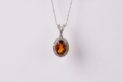 AAL- 14KW 1.84g 1.27ctw (1.10ctr) Citrine &amp; Diamond Halo Pendant 18&quot;