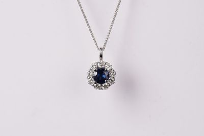 ELLX- 14KW 2.37g 1.20ctw (.70ctr) Sapphire &amp; Diamond Halo Necklace 18&quot;