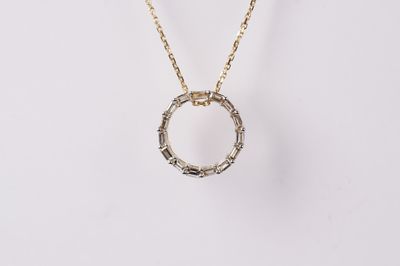 AAL- 10KY 2.3g .40ctw Baguette Diamond Circle Necklace 16-18&quot;