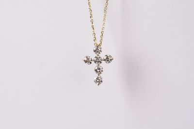 IAEX- 14KY 2.89g .94ctw Diamond Cross Necklace 16-18&quot; IJ/SI1 rounds