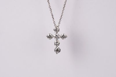 ITEX- 14KW 2.85g .94ctw Diamond Cross Necklace 16-18&quot;
