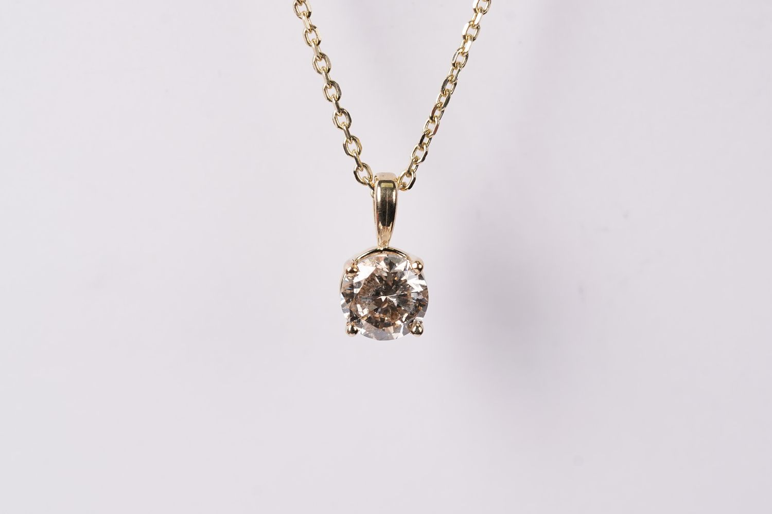 NNTT- 14KY 3.75g 1.52ct N/I1 Round Diamond Solitaire Necklace 16-18&quot;
