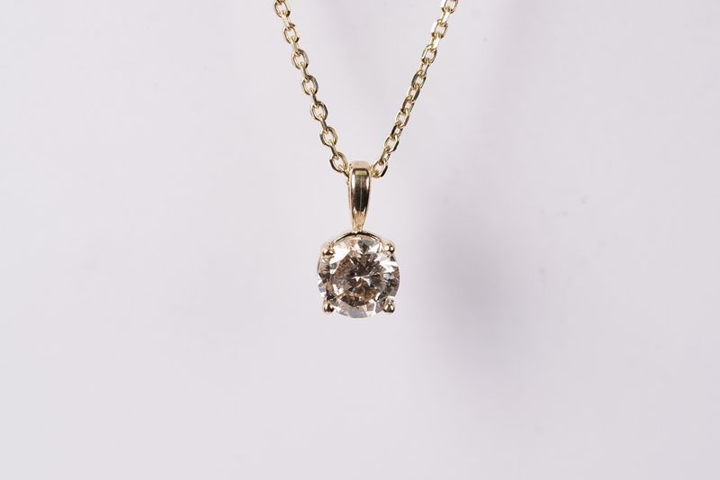 NNTT- 14KY 3.75g 1.52ct N/I1 Round Diamond Solitaire Necklace 16-18&quot;