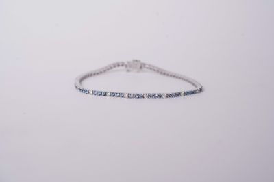 ADTT- 14KW 8.37g 3.05ctw Montana Sapphire &amp; Diamond Tennis Bracelet 7.25&quot;