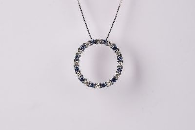 EDTX- 14KW 2.43g .60ctw Montana Sapphire &amp; Diamond Circle Necklace 18&quot;