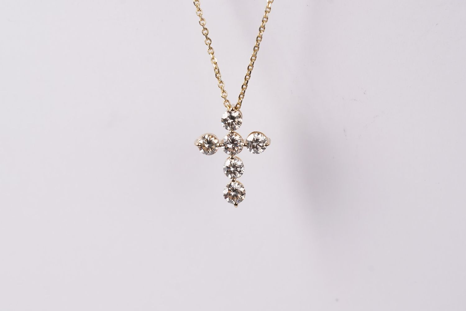 ITEX- 14KY 2.8g .94ctw Diamond Cross Necklace 16-18&quot;