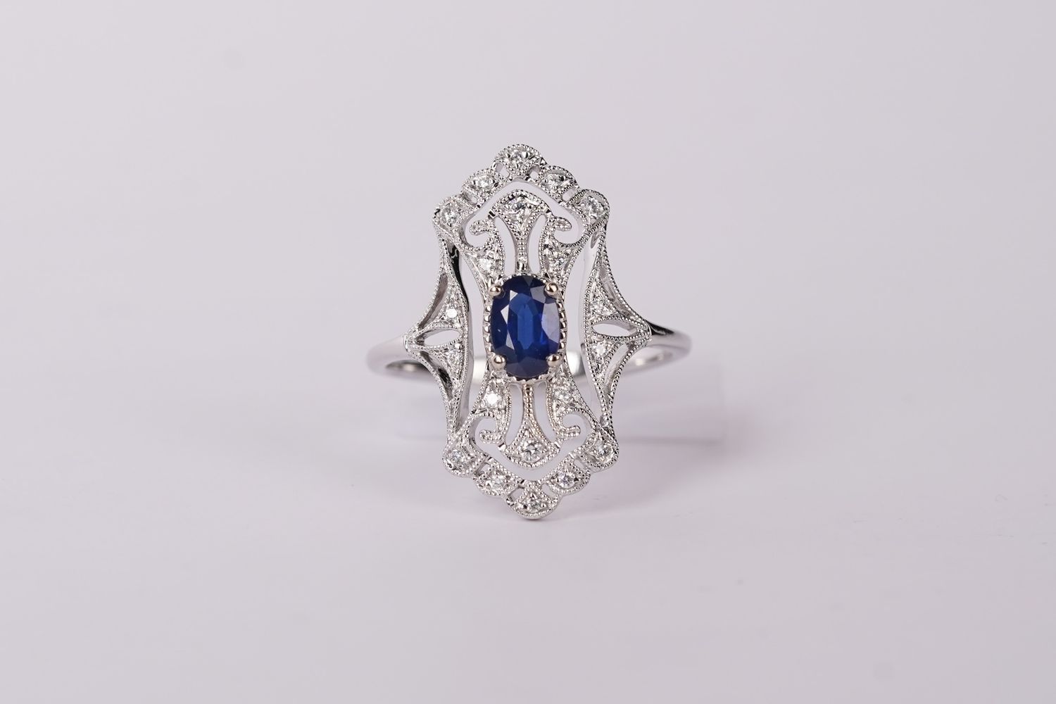 EATX- 14KW 3.13g .76ctw (.62ctr) Sapphire &amp; Diamond Fashion Ring (size 7)