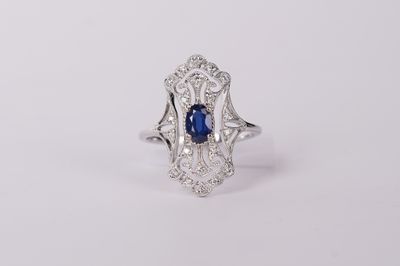 EATX- 14KW 3.13g .76ctw (.62ctr) Sapphire &amp; Diamond Fashion Ring (size 7)