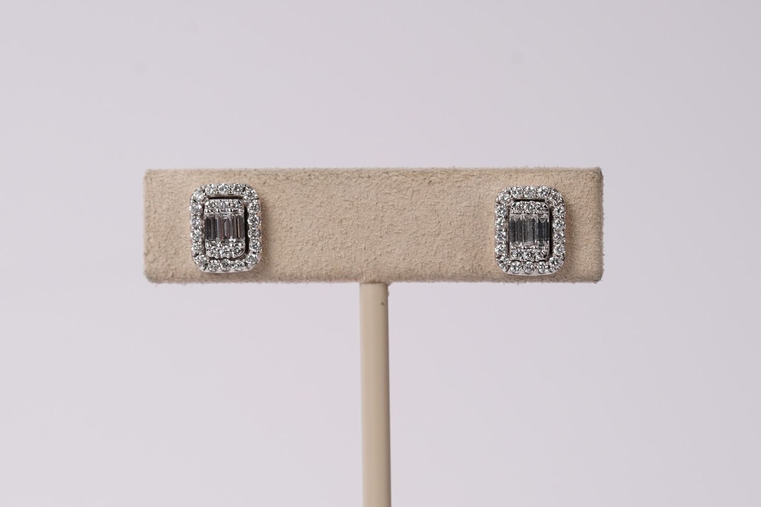 RTTX- 14KW 3.00g .50ctw Baguette &amp; Round Diamond Halo Earrings