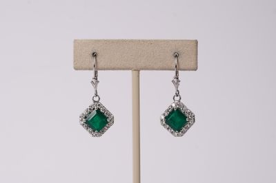 BETT- 14KW 6.46g 4.96ctw (4.00ctrs) Emerald &amp; Diamond Halo Earrings