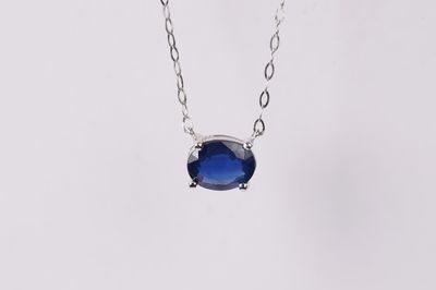 RTTX- 14KW 1.65g 2.00ct Oval Sapphire Solitaire Necklace 18&quot;