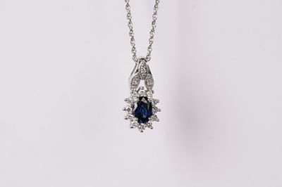 ETTX- 14KW 4.00g .65ctw Sapphire &amp; Diamond Halo Necklace 18&quot;