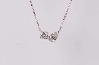 ITTX- 14KW 2.27g .62ctw Pear &amp; Round Diamond Two Stone Necklace 16-18&quot;