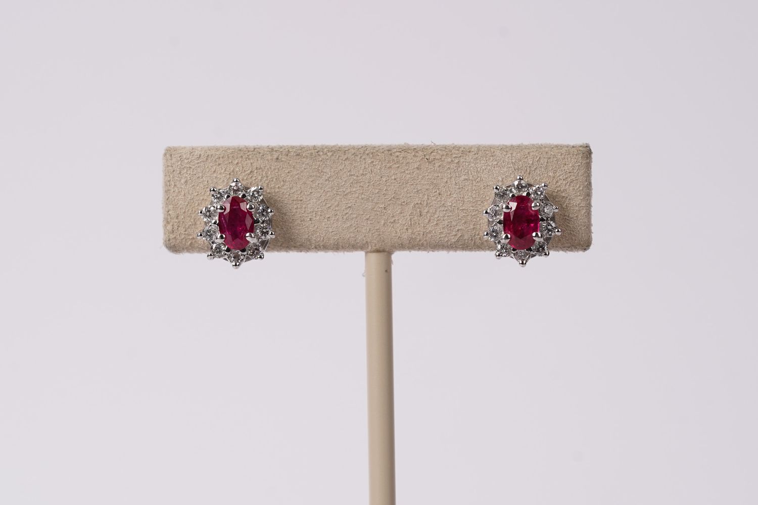 DETX- 18KW 3.16g 1.42ctw Ruby &amp; Diamond Halo Earrings