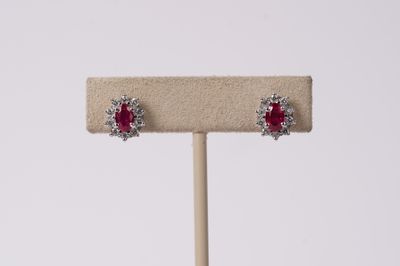 DETX- 18KW 3.16g 1.42ctw Ruby &amp; Diamond Halo Earrings