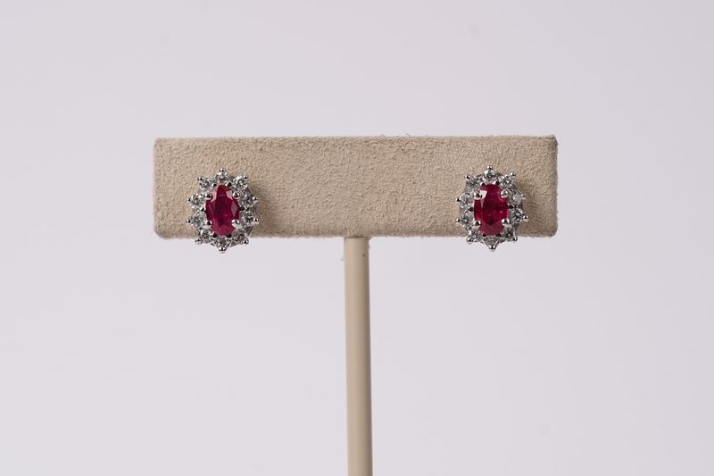DETX- 18KW 3.16g 1.42ctw Ruby &amp; Diamond Halo Earrings