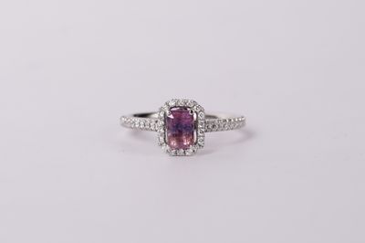 ETTX- 14KW 2.82g 1.41ctw (1.09ctr) Sapphire &amp; Diamond Halo Ring (size 7)
