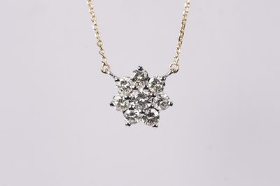 BETX- 14KWY 3.12g 1.45ctw Diamond Halo Necklace 16-18&quot;