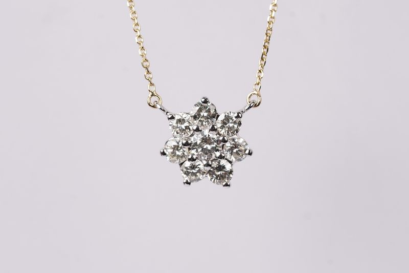 BETX- 14KWY 3.12g 1.45ctw Diamond Halo Necklace 16-18"