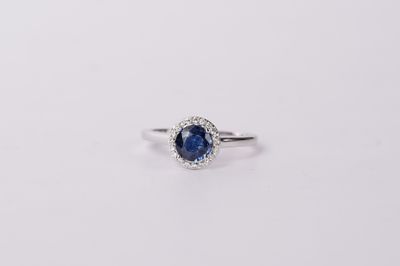 14KW 2.89g 1.00ctw (.80ctr) Sapphire &amp; Diamond Halo Fashion Ring (size 6.5)