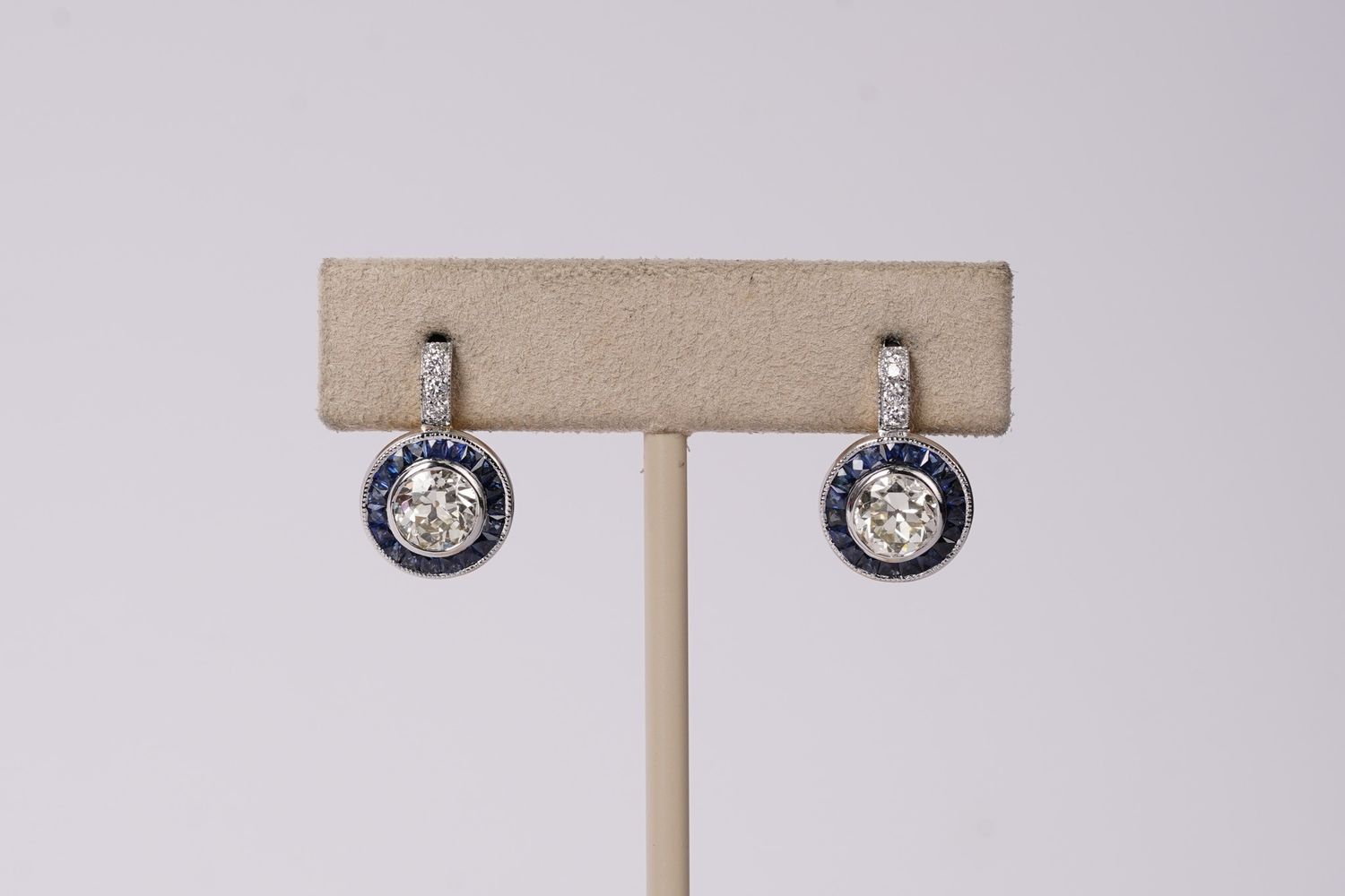 NITP-18KY/Platinum 3.06ctw Diamond &amp; Sapphire Antique Dangle Earrings