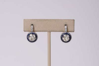 NITP-18KY/Platinum 3.06ctw Diamond &amp; Sapphire Antique Dangle Earrings