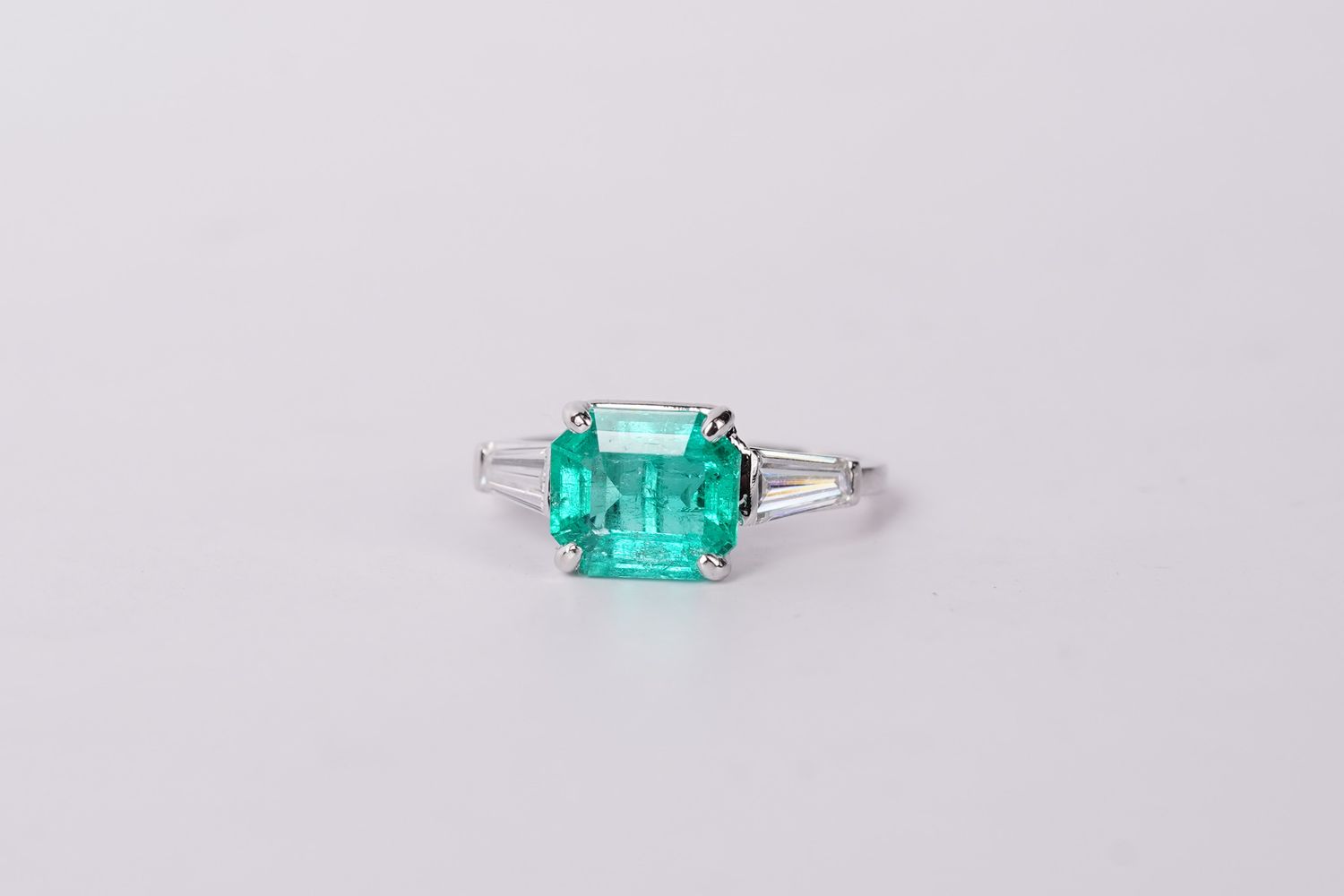 ERTPX-Platinum 4.48g 3.16ctw (2.46ctr) Emerald &amp; Diamond Antique Ring (size 6.5)