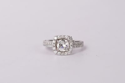 ADTT- 14KW 4.40g 1.42ctw (.92ctr) I/SI2 Old European Cut Diamond Halo Engagement Ring (size 6)