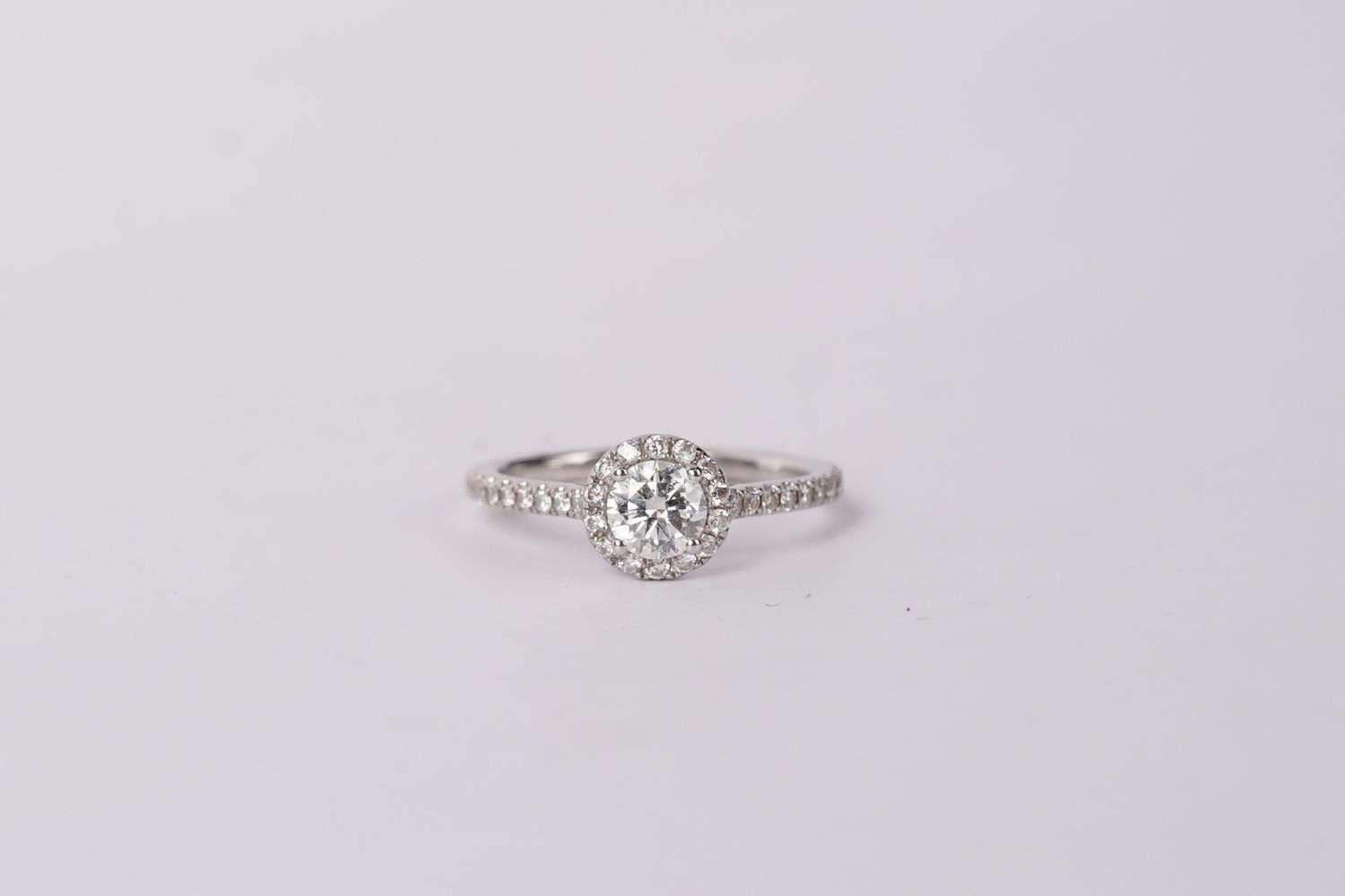 RET- 14KW 2.18g 1.00ctw (.60ctr) H/SI2 Round Diamond Halo Engagement Ring (size 6)