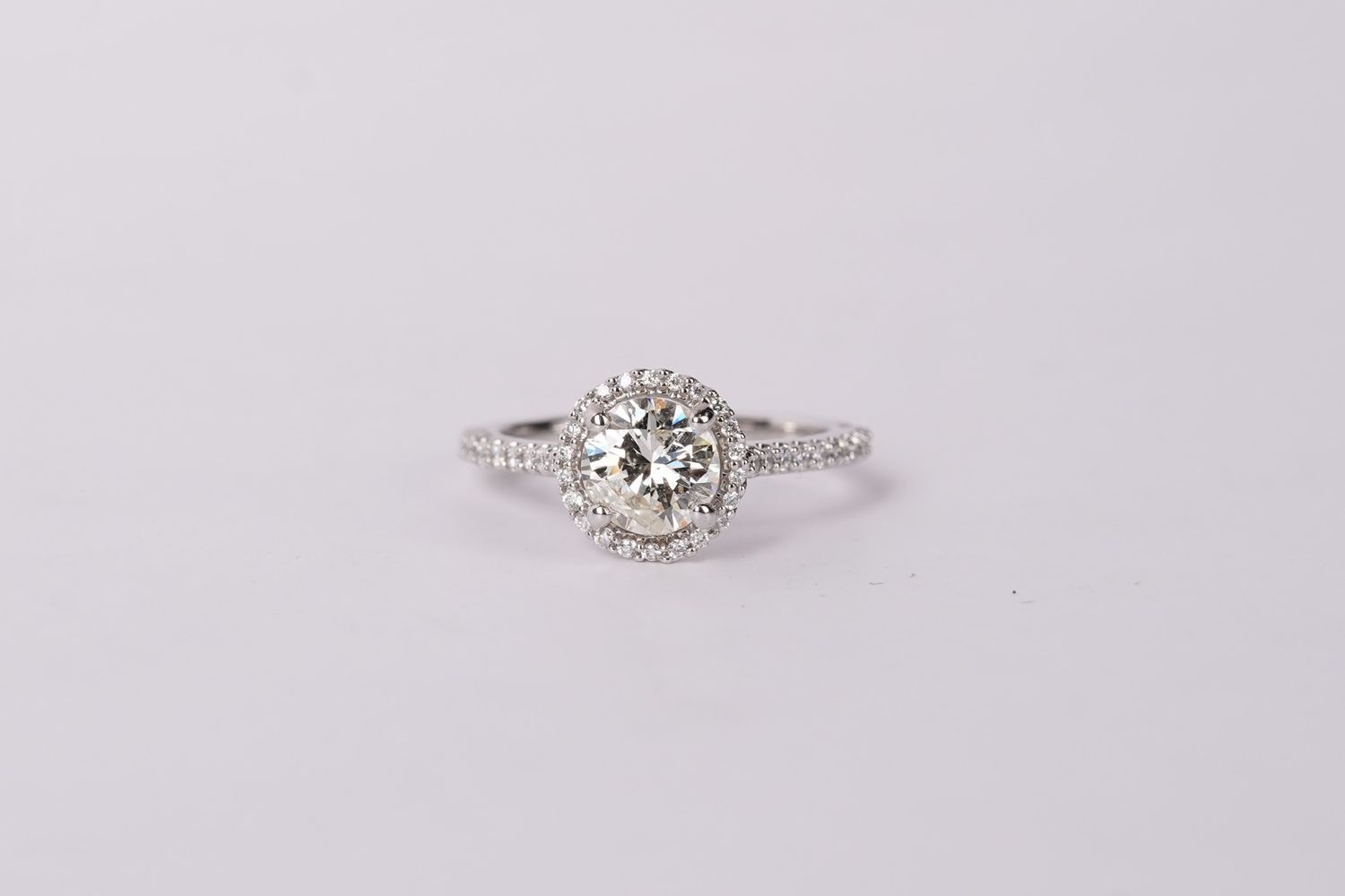 ARET- 14KW 3.9g 1.71ctw (1.23ctr) JK/I1 Round Diamond Halo Engagement Ring (size 7)