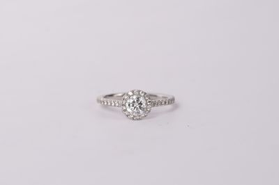 RET- 14KW 2.18g 1.00ctw (.60ctr) H/SI2 Round Diamond Halo Engagement Ring (size 6)