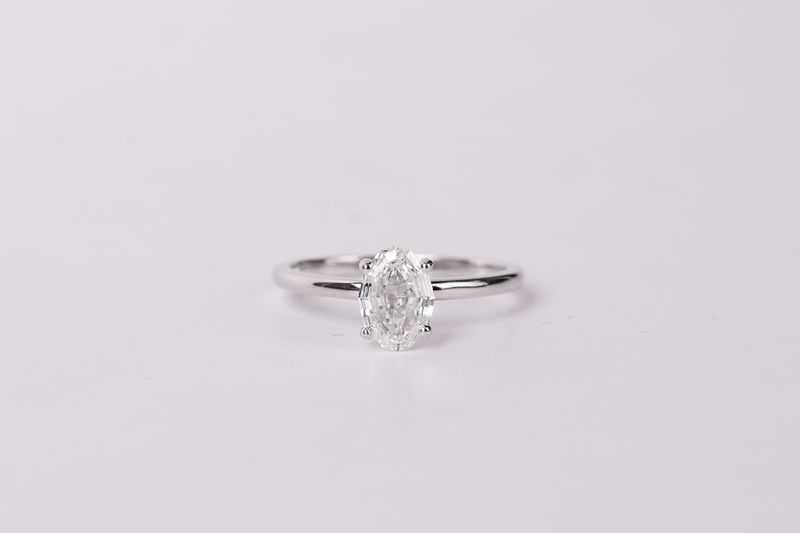 ABTT- 14KW 2.21g 1.02ct F/VVS2 GIA Oval Step Cut Diamond Solitaire Engagement Ring (size 7)