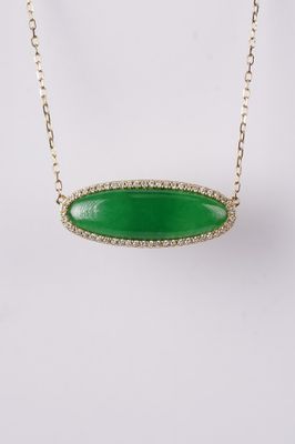 DITX- 14KY 5.66g 7.97ctw (7.77ctr) Jade &amp; Diamond Effy Necklace 16-18&quot;